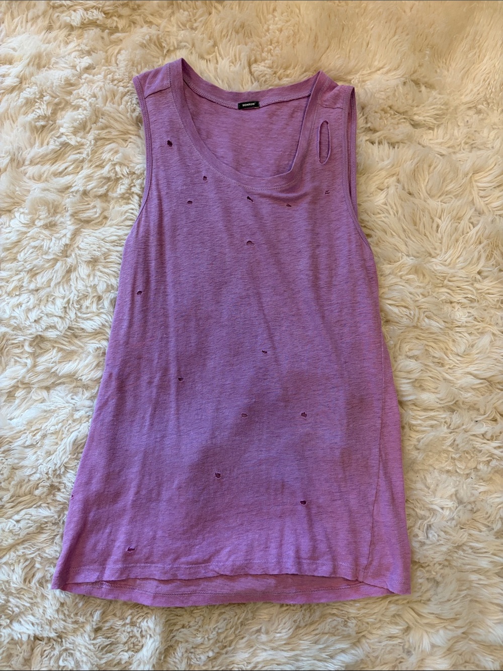 Monrow Lavender Distressed Tank Top Size Small